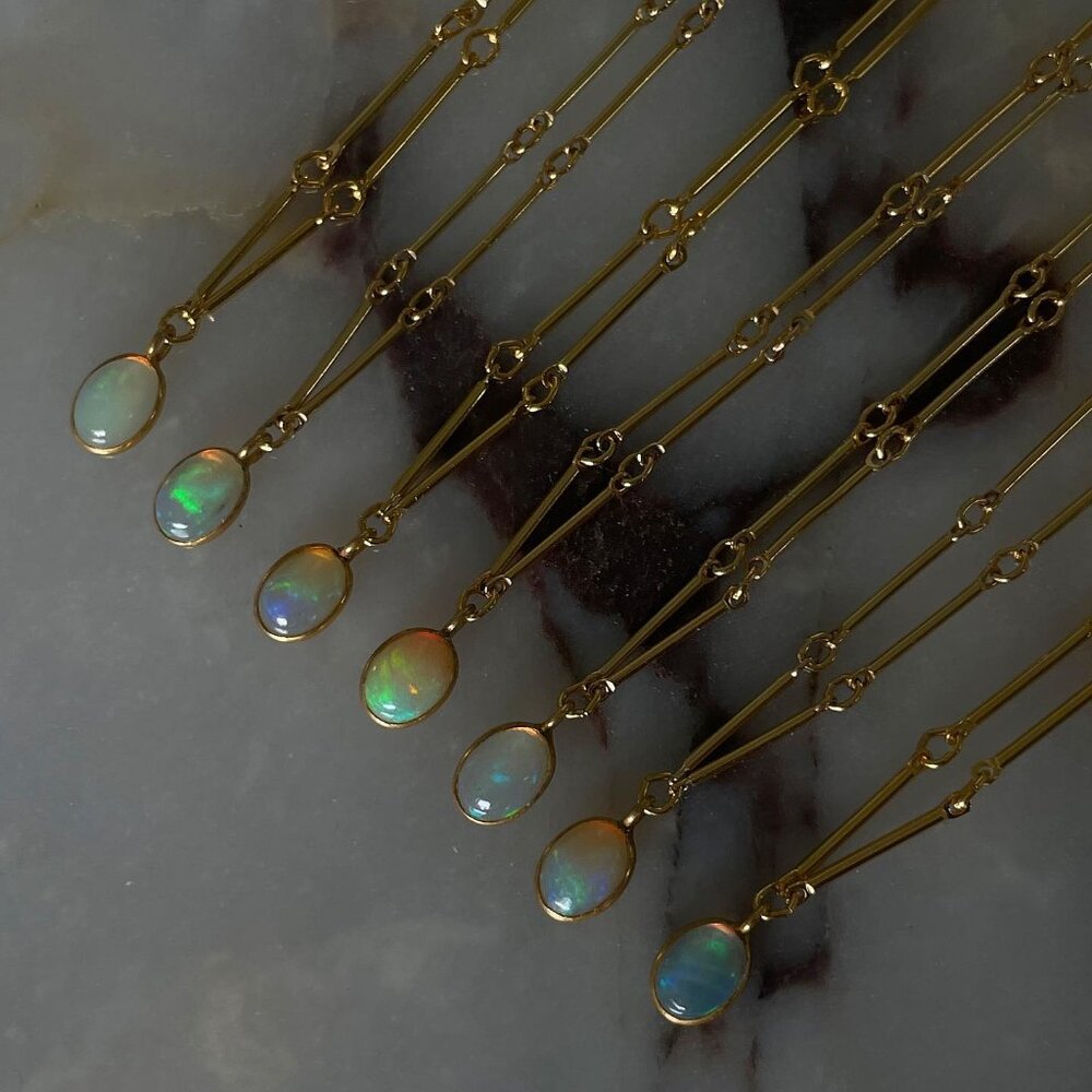 18k Gold Filled Opal Bar Link Necklace